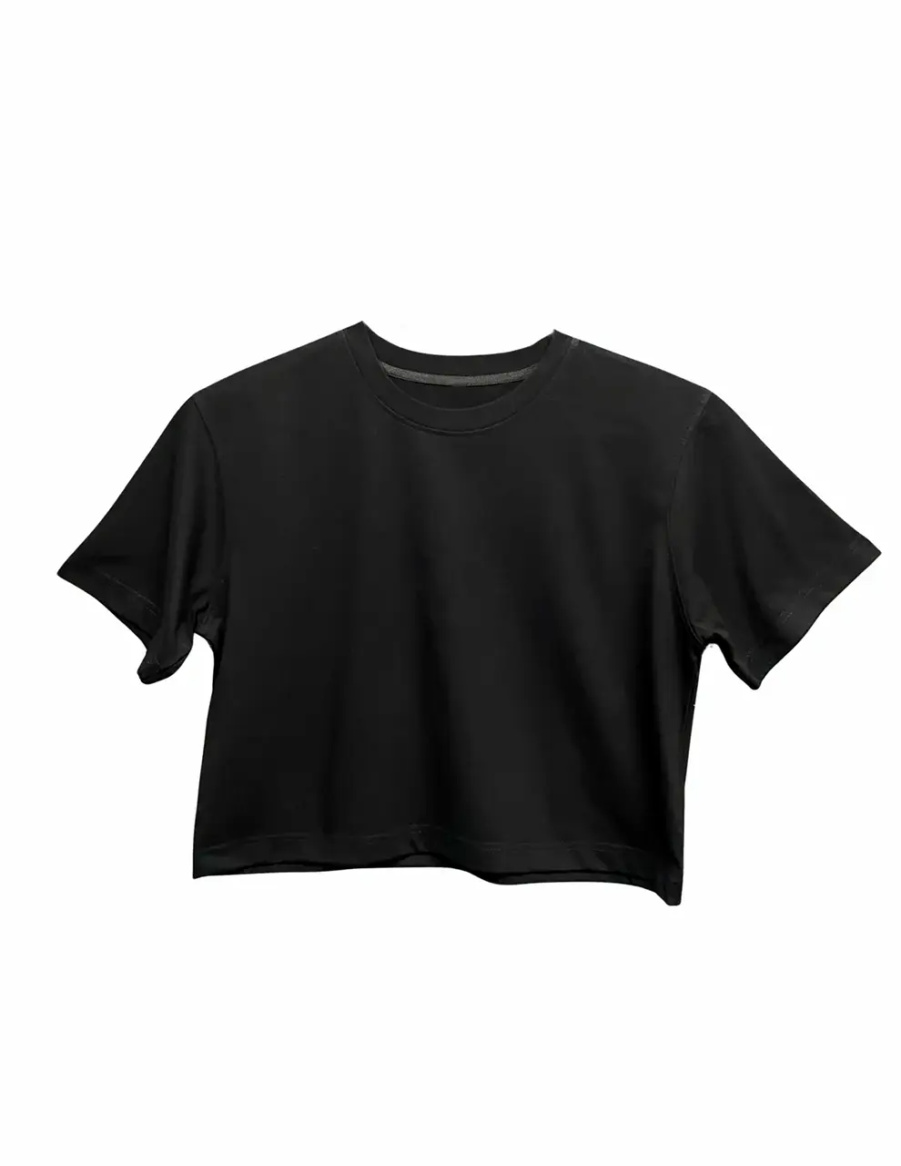 Black Women’s Crew Neck Plain Color Crop Top